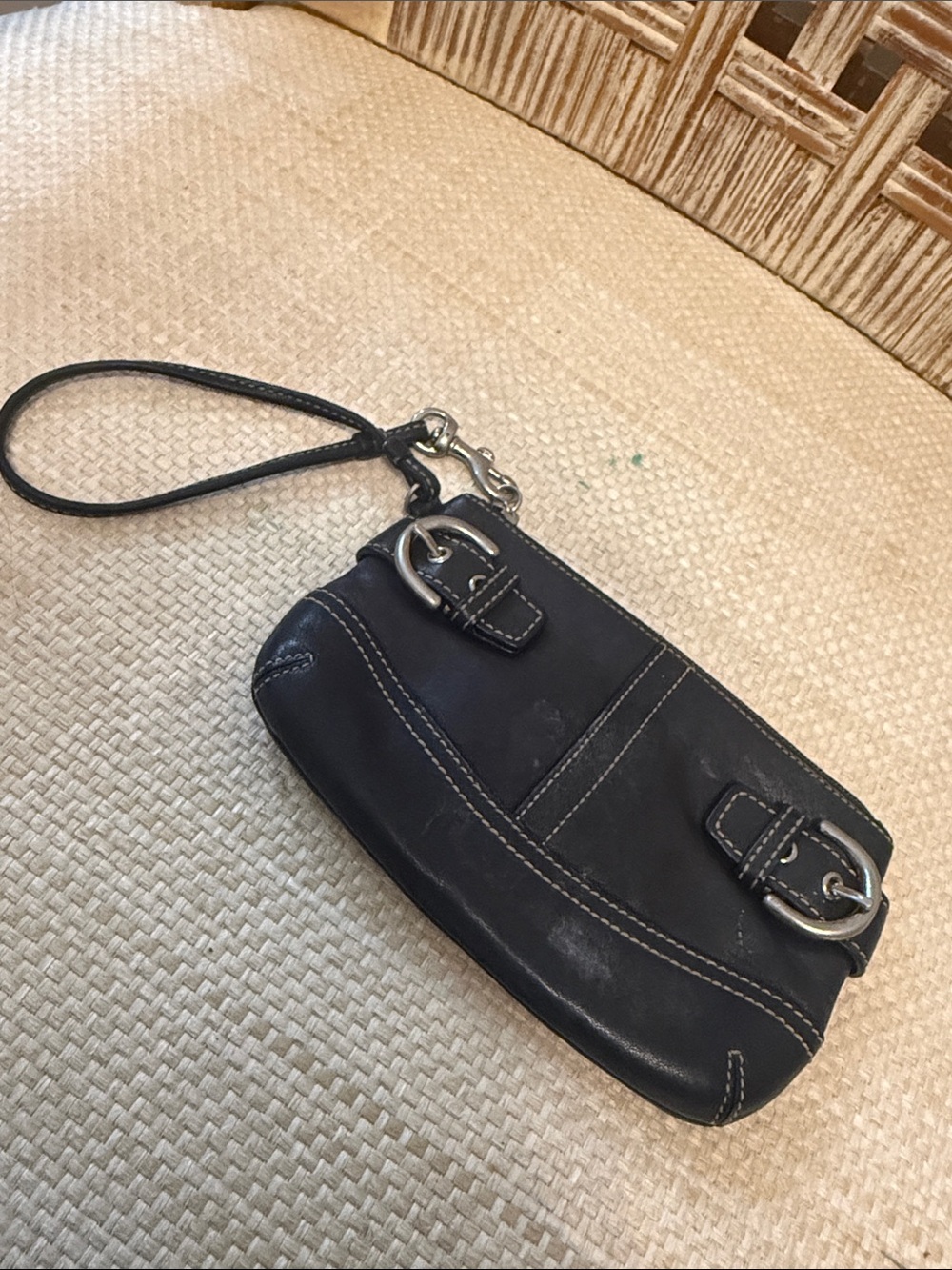 Coach Black Leather Wristlet Clutch